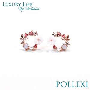 Rose Quartz & Pearl Hibiscus Butterfly Earrings